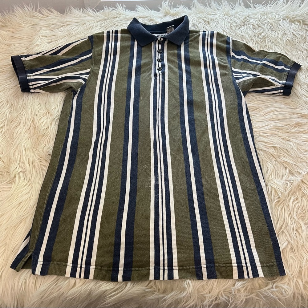 Vintage Bugle Boy Striped Polo Shirt Men’s Size L Short Sleeve Collared